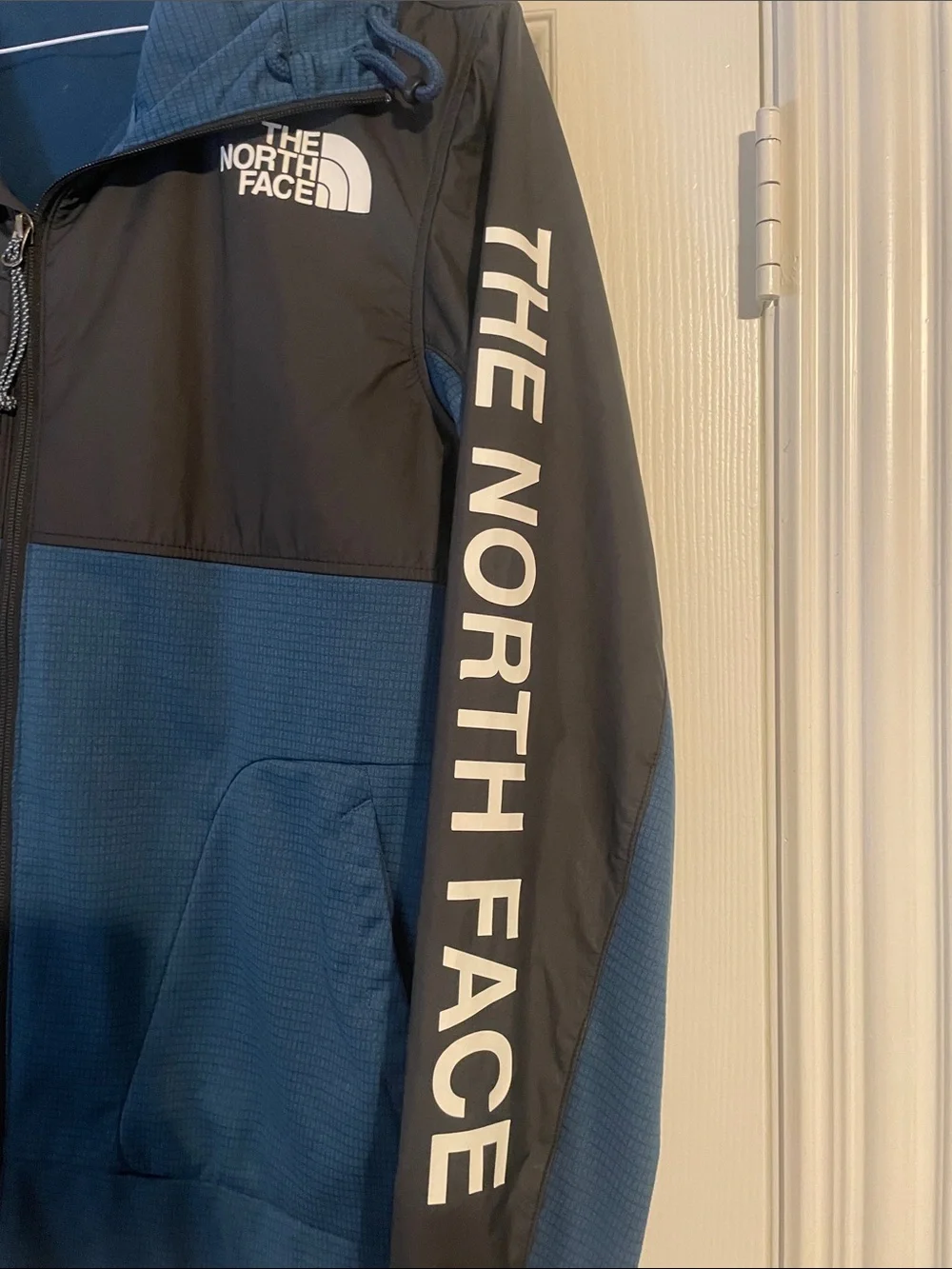 The North Face Men's Blue and Black Hooded Windbreaker Jacket